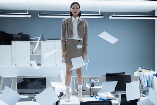 creative workspace with a messy desk